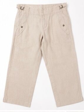 Athleta 100% Linen Cropped Wide Leg Pants Size 4 Beige Adjustable Buckle Pockets